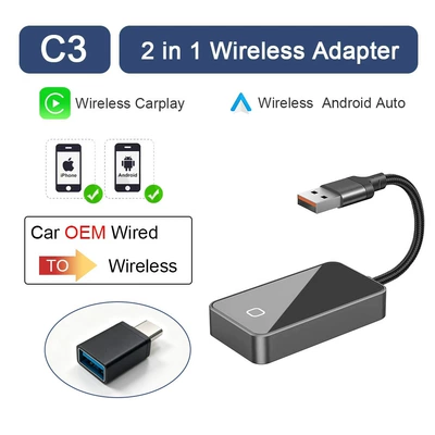 2-in-1 Wireless Carplay/Android Auto Adapter for Car-Machine Connectivity, Wired to Wireless Box, Cross-Border (Simsiz CarPlay və Android Auto) - c3-wireless-cpaa-usb-interface-with-adapter