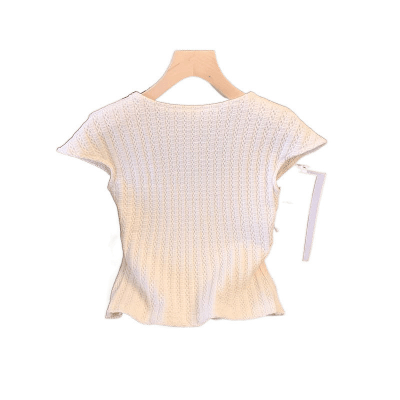 ホットガールショートノースリーブトップ女性のドーパミン着用夏服純粋な欲望スクエアネック右肩シャツデザインリボン|undefined
