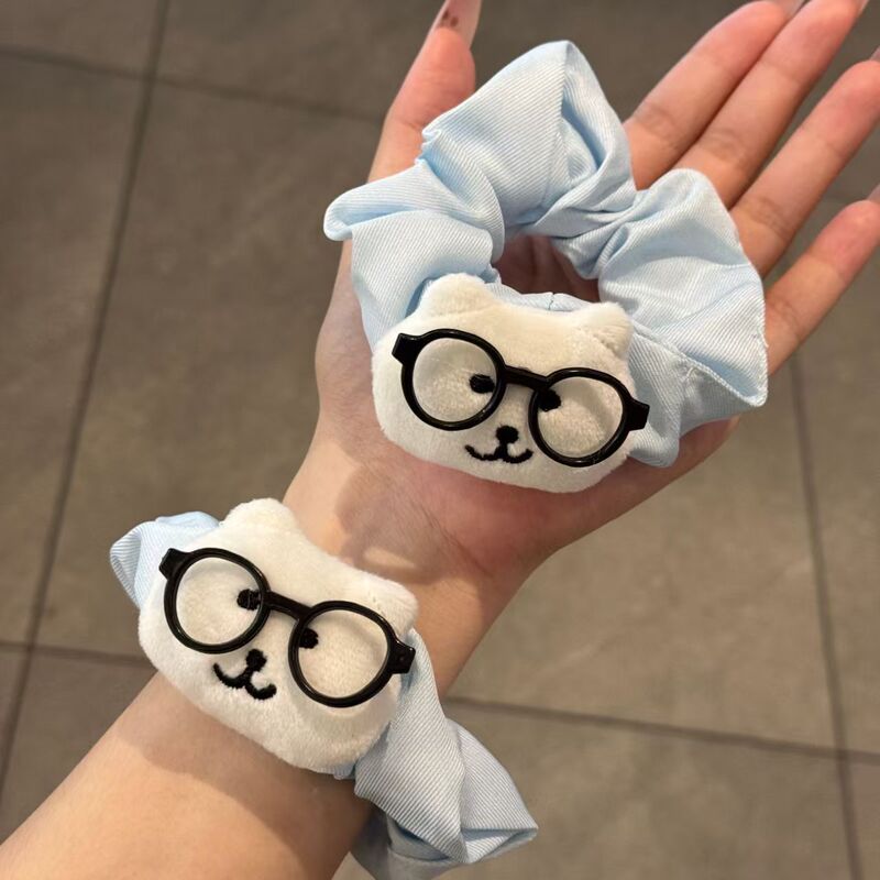 Black Glasses Self-Deprecating Bear Cartoon Scrunchie Cute Girly Versatile Hair Accessory Super Adorable High-Value Girly Hair Tie