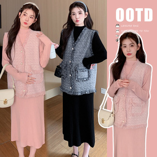 Pregnant Women Autumn dress 2024 Sweater Knitted Coat Vest Autumn and Winter Skirt Fashion suit Fashionable Fashion