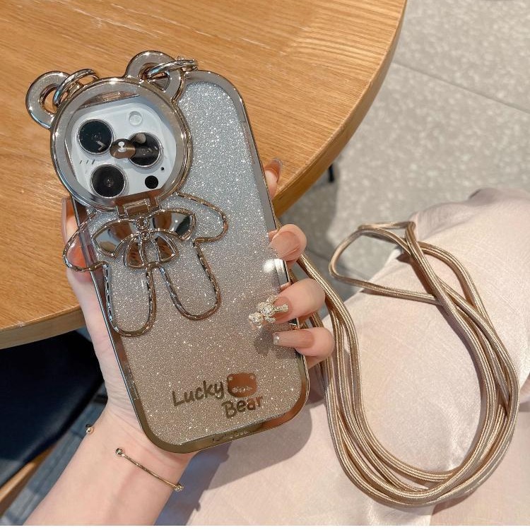 Oso electrochapado brillo 15PROMAX nuevo iPhone12/11 crossbody para Apple 13Pro teléfono caso 14