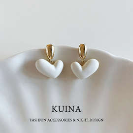 法式爱心耳环2025新款爆款高级感纯银针耳钉女小众独特百搭耳饰品