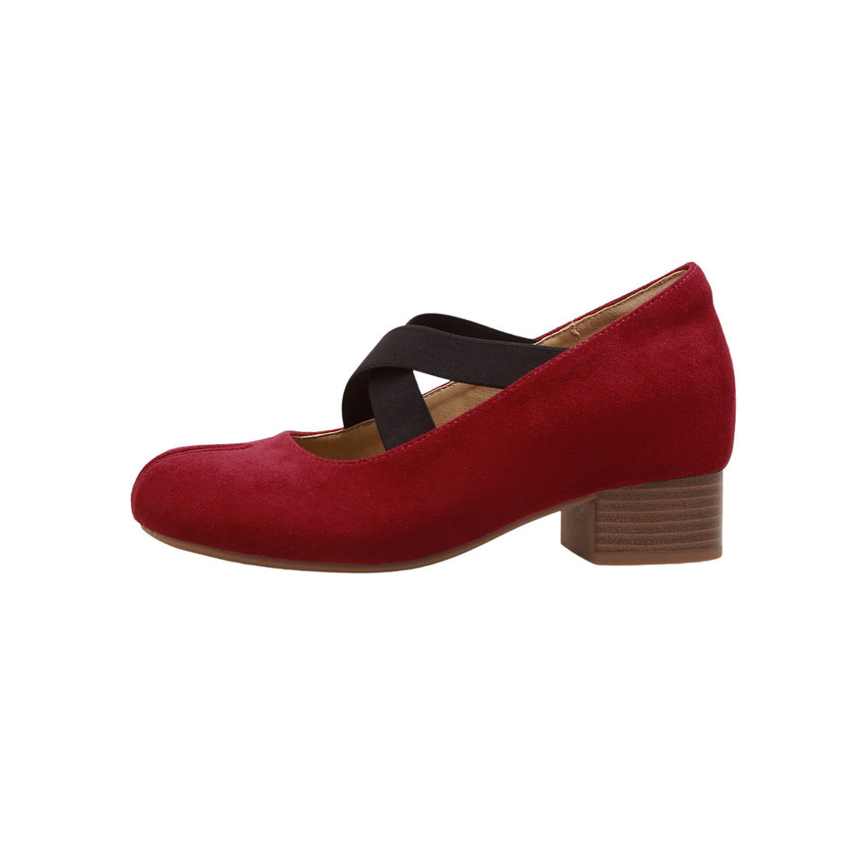 Giày Mary Jane nữ mũi vuông gót thô đế độn tăng chiều cao 7 cm quai chéo cổ nông — Màu kaki (đế độn 7cm), Màu nâu (tăng chiều cao 7CM bên trong), Đỏ (tăng chiều cao 7cm)