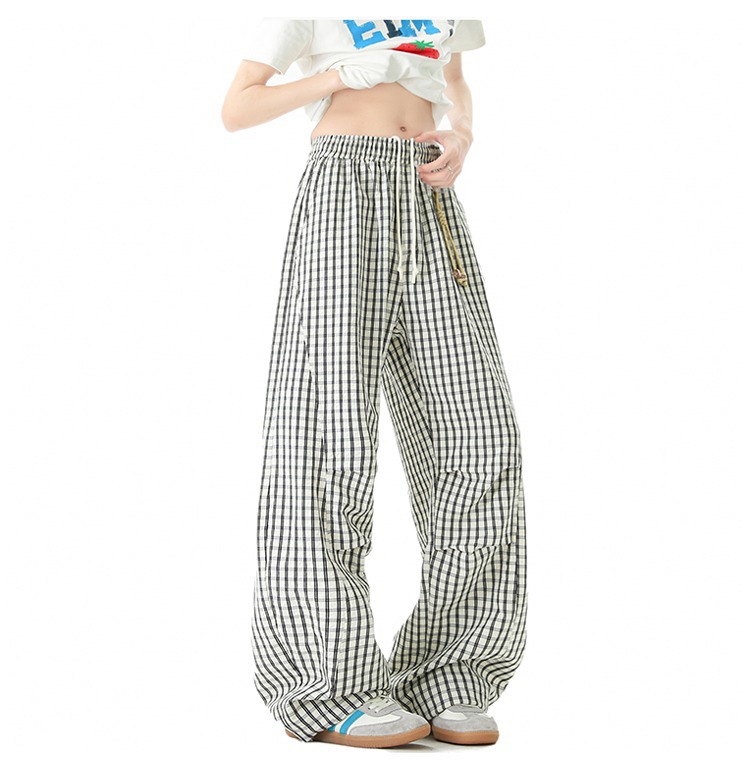 Men's Style Relaxed Fit Plaid Trousers Retro Color Block Wide Leg Casual Trendy Brand Drapey Paratrousers_viptrois.com