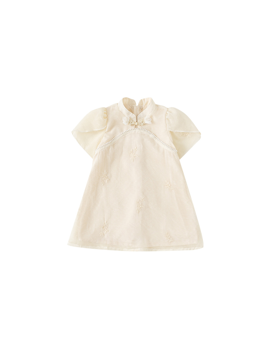 Yoobao ropa infantil niñas vestidos de estilo nacional de verano 2025 nuevo estilo chino de perlas de disco vestido de niños cheongsam