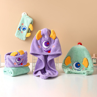Dry Hair Hat Bath Towel New Coral Fleece Bath Cap Cartoon Monster Tube Top Bath Skirt Hair Belt Towel Set