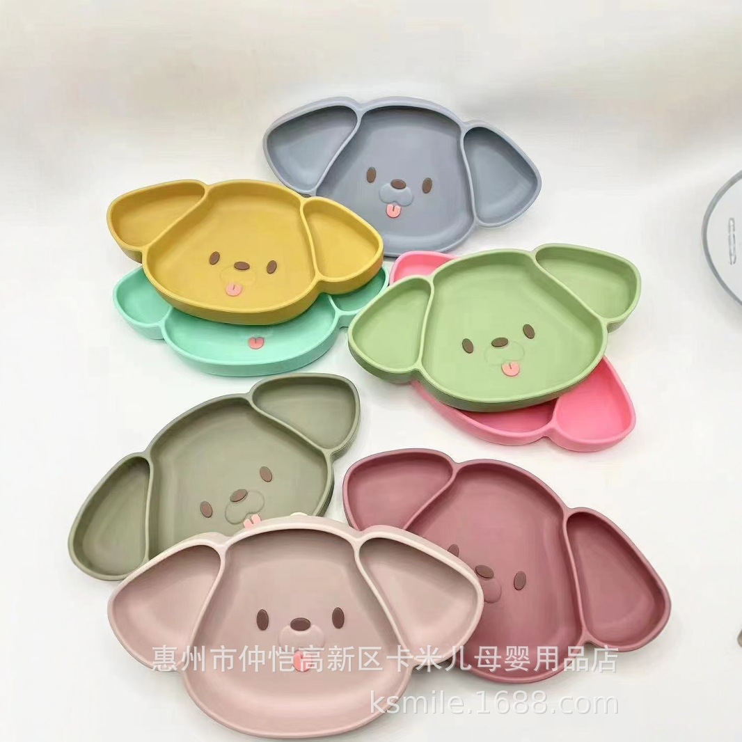 플래티넘 실리콘 분할 디너 플레이트 세트 아기 선물 동물 플레이트 아기 3 구획 먹이 실리콘 식기