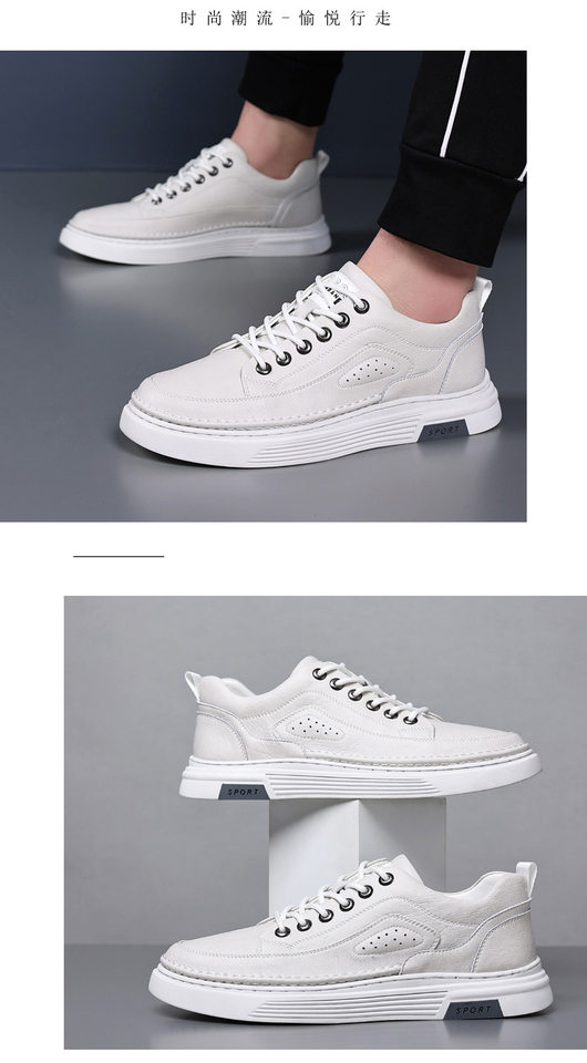 Giày da nam công sở cổ thấp đế mềm, giày sneaker da bò phối dây buộc, gót thấp 1–3 cm — GX2033 màu trắng, GX2033 màu xám chi tiết 21