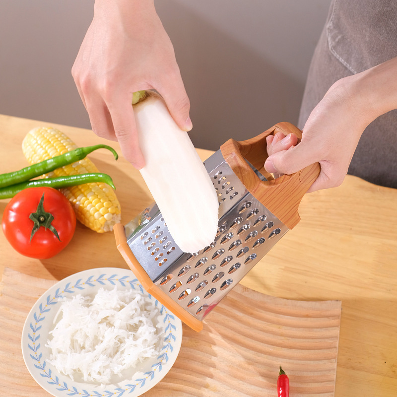多機能手提げ木の柄の糸拭き器六面野菜切り器マッシュポテトの糸拭き板家庭用大根削り器|undefined