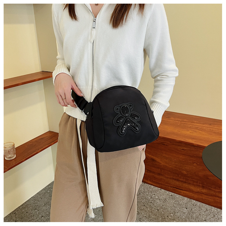 commuter leisure bear sequined Oxford cloth bag crossbody bag chest bag shell bag_voghion.com