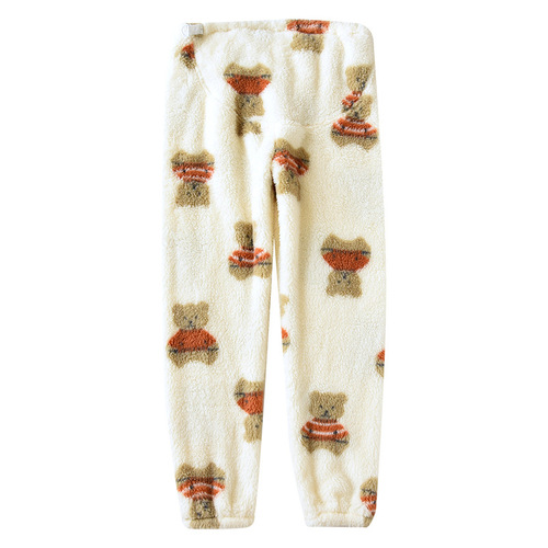 Bear Fleece Postpartum Pants Autumn/Winter Thick Fleece Short Hair Pants Breastfeeding Pajamas Maternity Pajamas