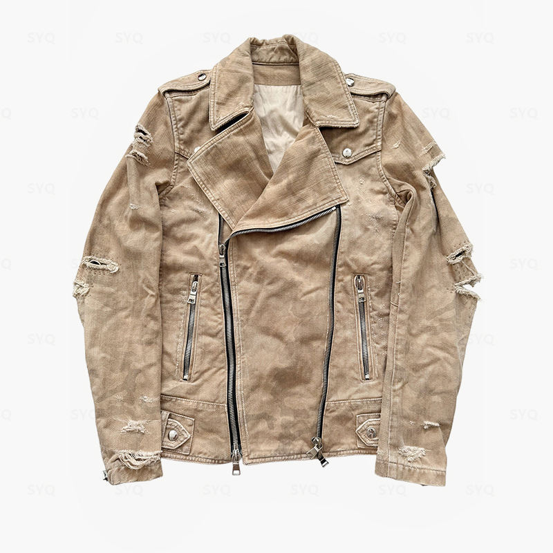 Customized high-quality streetwear zip-up distressed washed warm stylish design winter men's denim jacket
