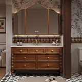 Умывальник в китайском и французском стиле, американский ретро-стиль, шкаф для ванной комнаты, комбинированный умывальник для ванной комнаты, каменная пластина, встроенная раковина с горячей изогнутой поверхностью