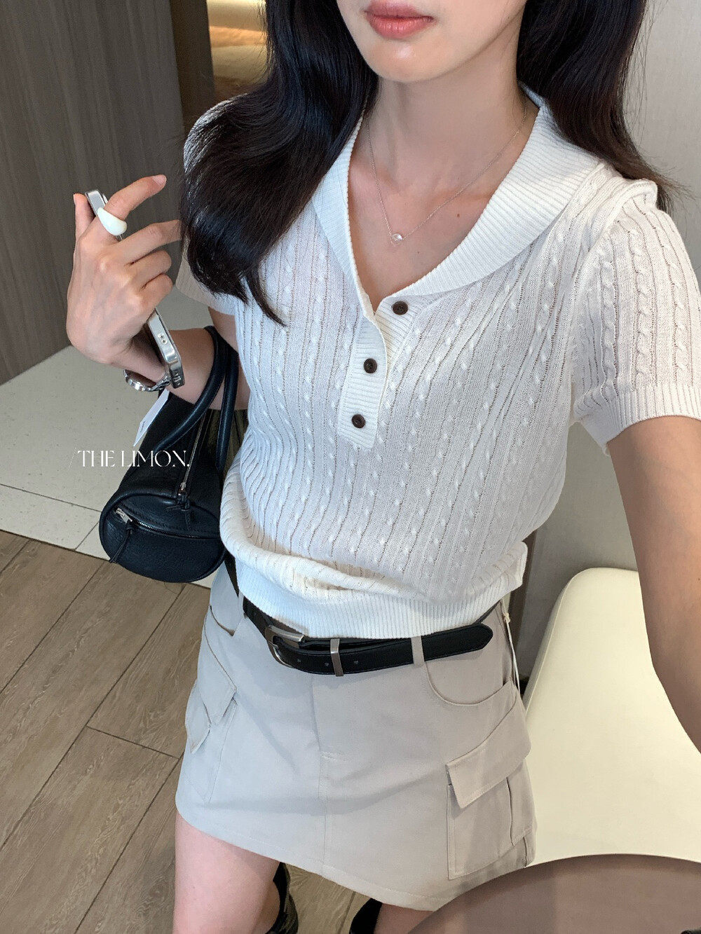 Áo polo nữ cổ bẻ tay ngắn phong cách cổ điển, chất liệu cotton pha sợi, form suông thoải mái — Xám Apricot, trắng ngà, xanh nhạt, Xám hoa sâu chi tiết 17