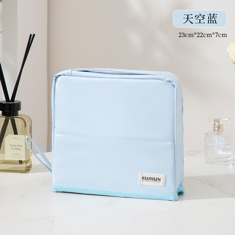 2025年新型PU化粧ポーチ 大容量 ハンドバッグ型 持ち運び便利 旅行必需品 分割式ペンケース 洗面用具入れ