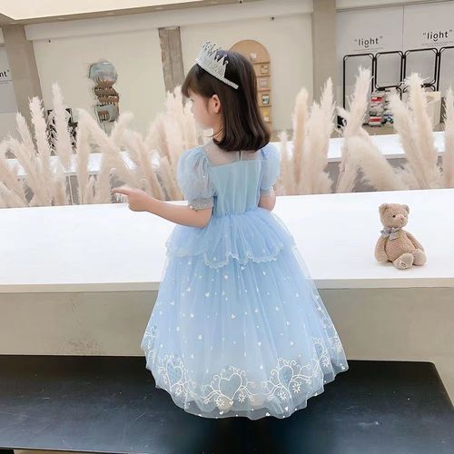 Girls Elsa Princess Dress 2024 Summer New Girls Dress Elsa Princess Mesh Children's Day Performance Skirt Trendy