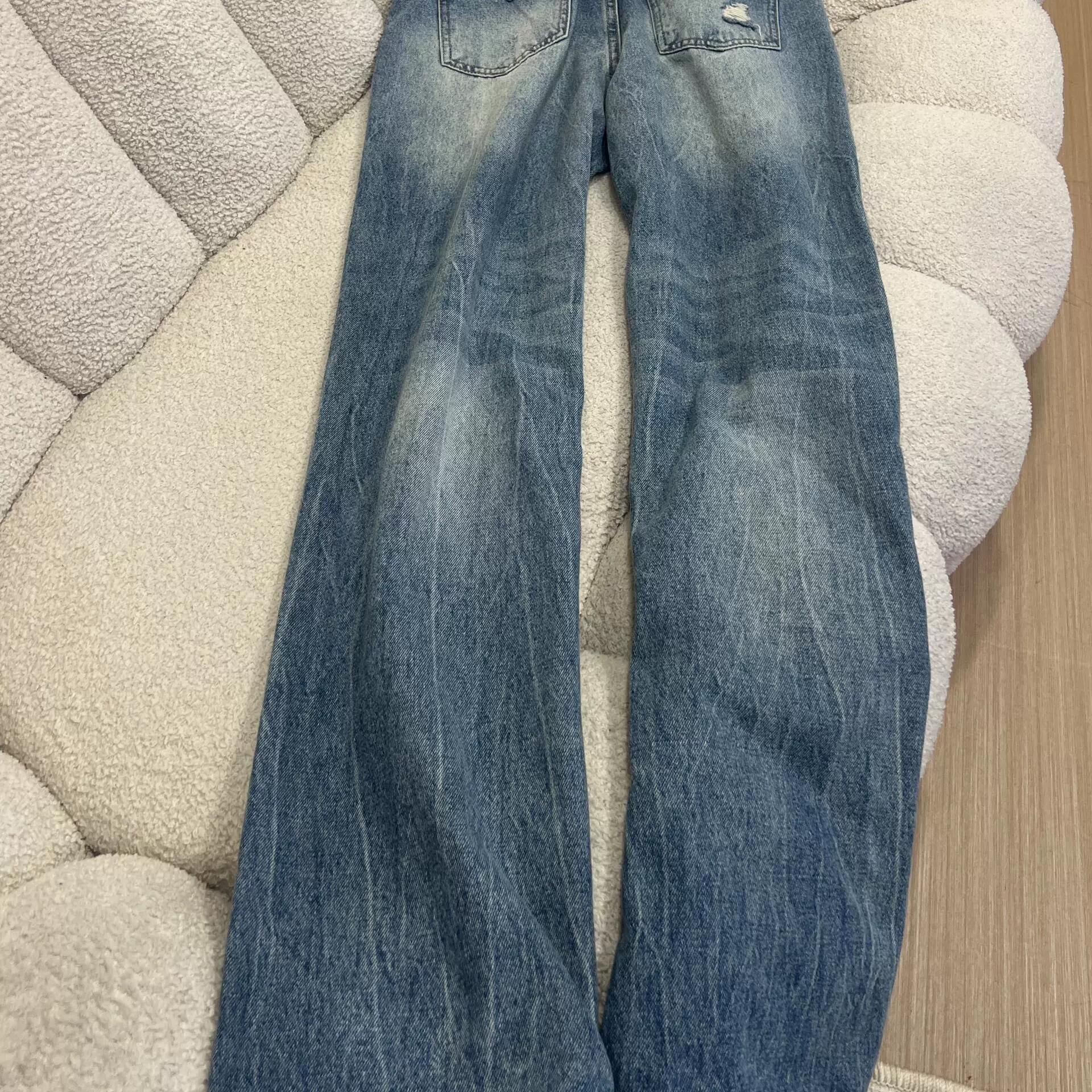 Американские ретро-джинсы синего цвета свободного кроя с потертостями для женщин, летние новые высокие брюки с завышенной талией, широкие, в пол.