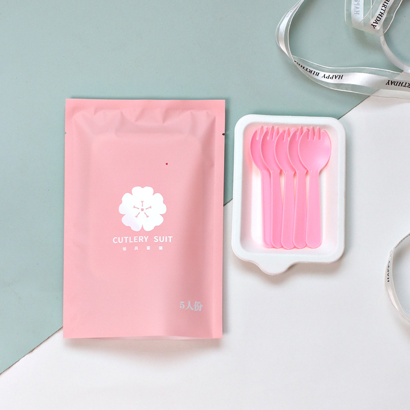 두꺼운 접시 핑크 포크와 스푼 5개 50세트