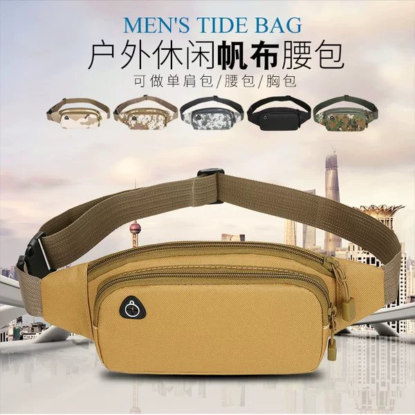 Sports Running Mobile Phone Chest Bag Men's Multi-Functional Outdoor Leisure Canvas Waist Bag Waterproof Business Cashier Coin Purse