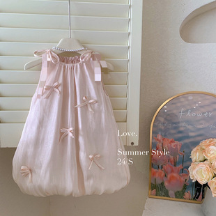 Girls' dress Summer New Children's Bow Vase Dress Baby Girl's Flower Bun Dress Korean Style Foreign Style Princess Dress