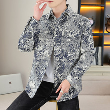 一件代发【抖音网红双袋双盖莫兰蒂编织花爆款】提花阔版衬衫外套