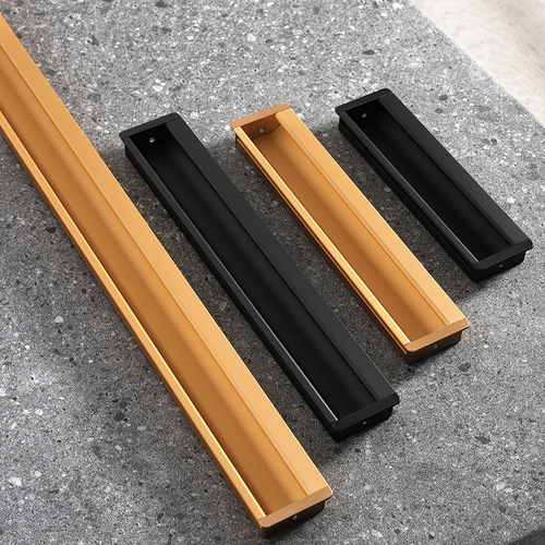 Modern minimalist embedded slot sliding door handle black built-in extended cabinet drawer wardrobe cabinet door handle