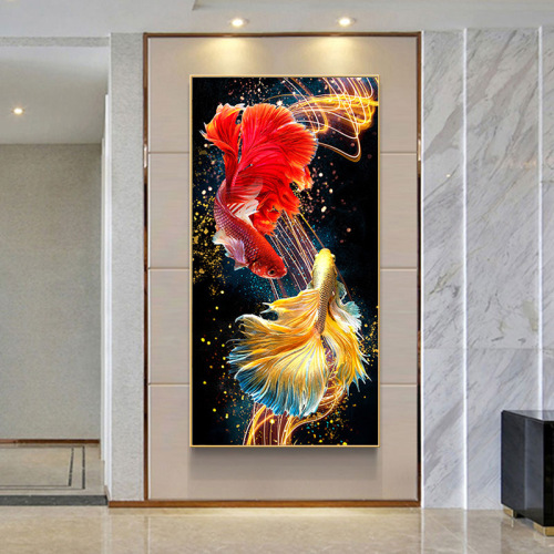 5D Diamond Painting  New Full Drill Living Room Entrance Koi Fish Year After Year Point Drill Sticker DIY Cross-Stitch