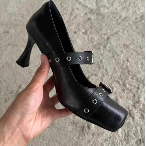 Original Niche High Sense 7cm High Heel Shoes Dark Piglet Ballet Shoes Spice Girls Shoes Cowhide High Heels