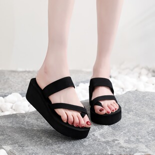 2025 cross-border new European and American multifunctional black platform wedge women's sandals cross-border dropshipping