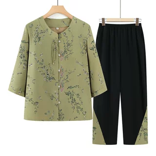 中老年人夏装套装女奶奶2025新款雪纺妈妈夏季上衣老太太衣服