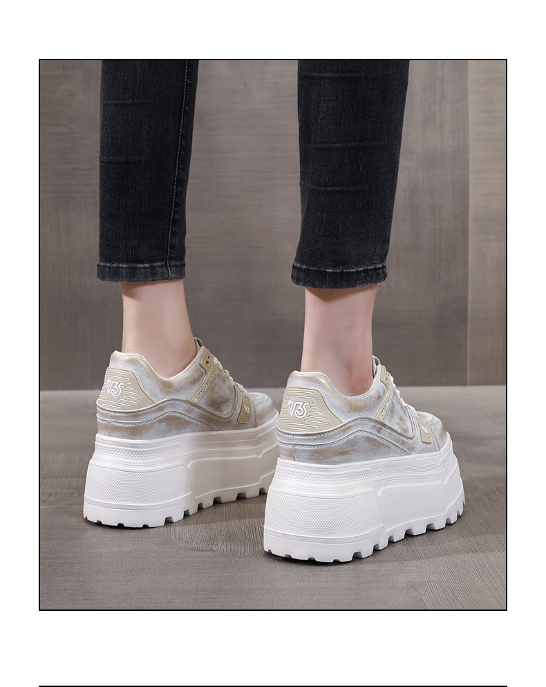 Giày sneaker nữ đế dày độn cao bên trong, phong cách thời trang dáng nhỏ — Màu vàng sâm panh chi tiết 16