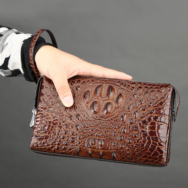 Men's Crocodile Patterned Leather Clutch Bag Casual Business High End Storage with Compartments Versatile Manufacturer's Bag_voghion.com