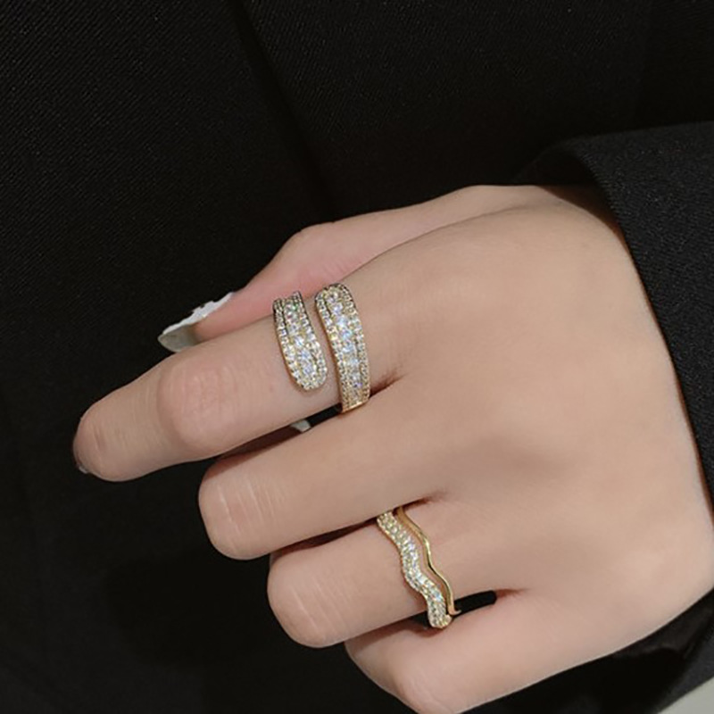 Korean Niche Open Ring Female Fashion Copper Micro Diamond Multi-layer Ring Female display picture 1