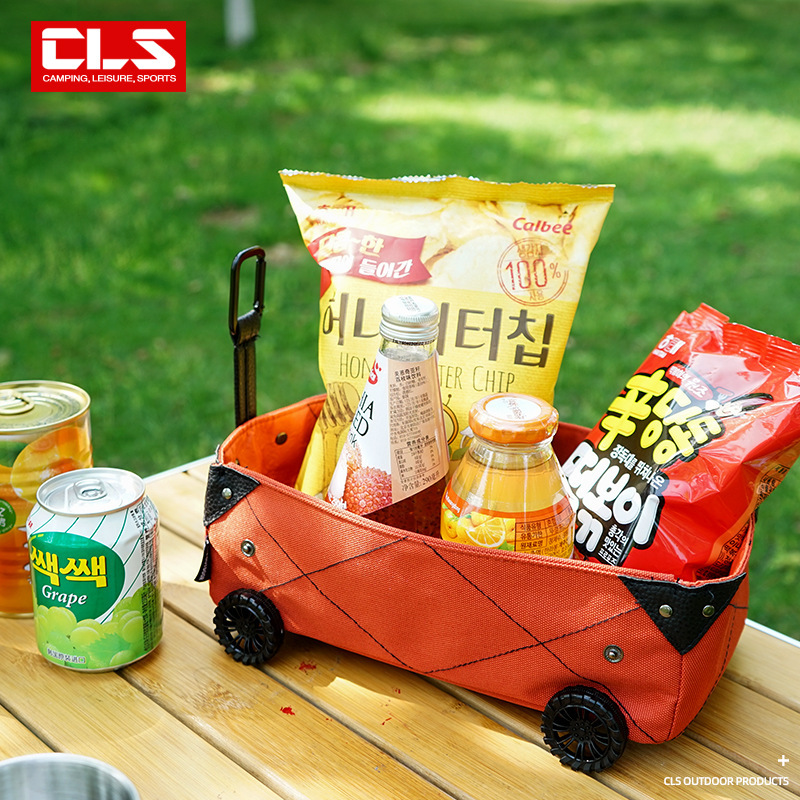 CLS戶外野營收納盒迷你露營車載紙巾盒DIY帆布摺疊小推車購物車
