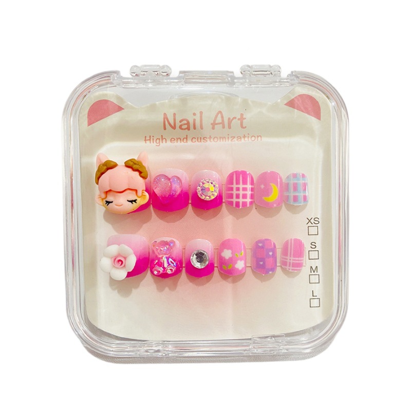 (2개) 새로운 어린이 네일 스티커 귀여운 인형 스테레오 베어 여자를위한 네일 재사용 가능한 패션 네일 스티커 도매