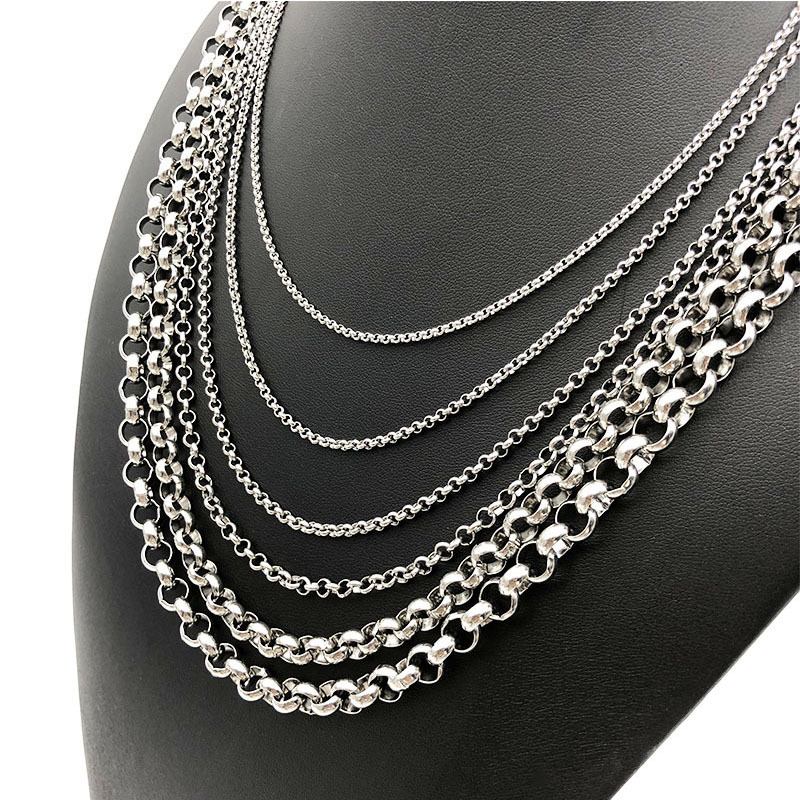 Stainless Steel Rolo Chain Necklace With Interlocking Pendant_voghion.com
