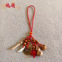メーカーの卸売りの赤い縄の桃の木のペンダントの犬の歯のヒョウタンの銅のお金の桃の木の剣は純粋に手作業で編みます。