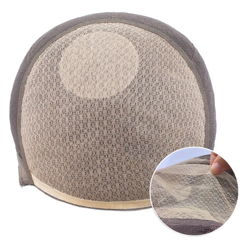 Xuchang hombres peluca completa cabeza cubierta de fábrica al por mayor realista transpirable pelo real completo tejido a mano peluca cubierta de los hombres de mediana edad de pelo corto