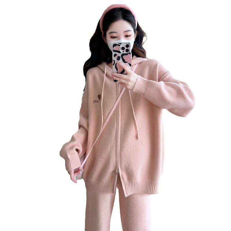 임산부복 가을 겨울 정장 2024 유행 아우터웨어 느슨한 트렌디 엄마 아우터웨어 니트 임산부 투피스 정장 배 가리기 여성