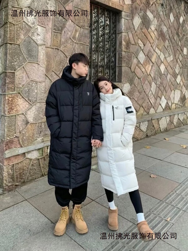 The North Face Long down Jacket, Shin Min-A's Same Style, Over-The-Knee Loose Hooded Warm Coat for Men and Women, Couple's Windproof and Cold-Proof Jacket