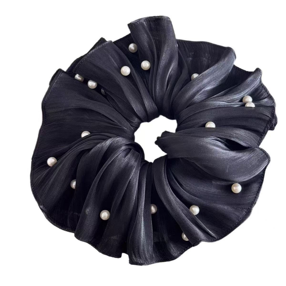 Elegant Scrunchie With Pearls And Shimmering Mesh Hair Accessory_voghion.com
