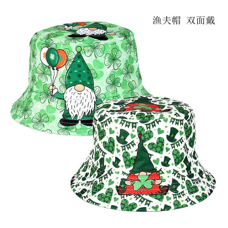 European and American Women's Sunshade Sun Hat Fisherman's Hat St. Patrick's Holiday Hat Irish Four-leaf Clover Printed Basin Hat