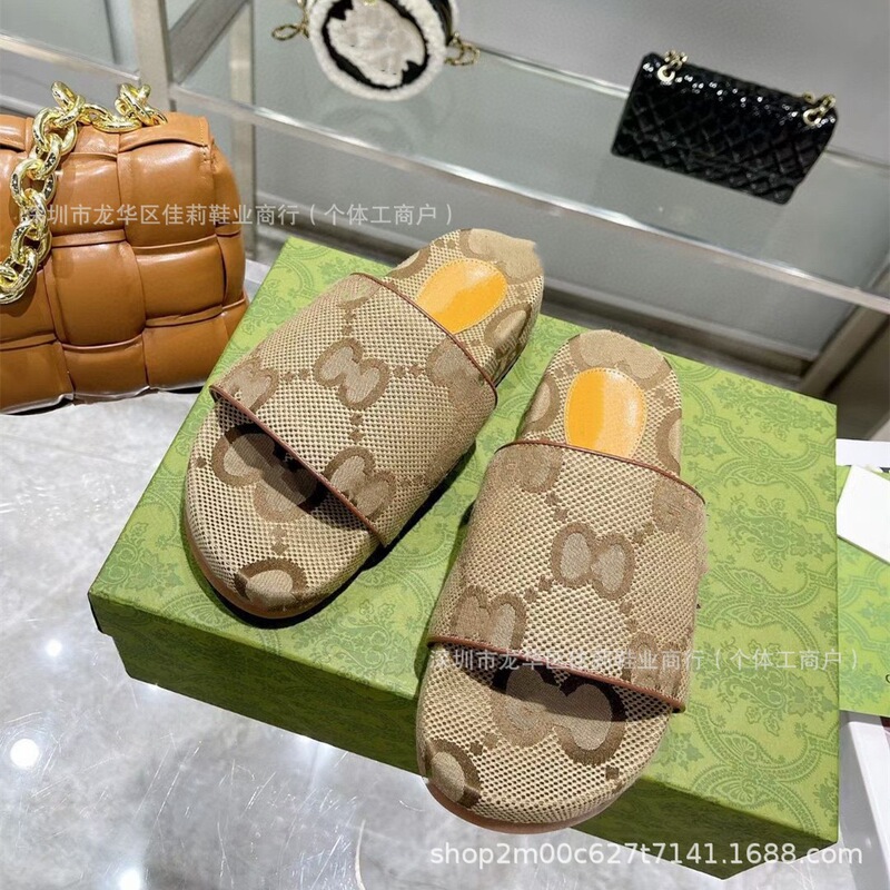 G Home Thin-Soled Embroidered Slippers 2024 New One-Line Outerwear Flat Platform Shoes Casual Heightening Couple Letter Shoes
