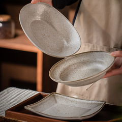 蒔繪金繕 日式粗陶復古深盤家用菜盤景德鎮餐具酒店餐廳商用菜碟