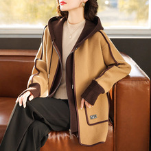 年轻妈妈秋装短款时尚连帽羊绒大衣中年女春秋阔太太洋气毛呢外套