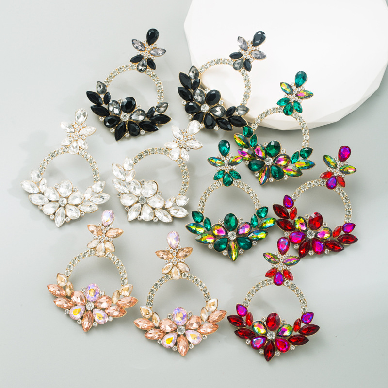 Mode Fleur Alliage Incruster Strass Boucles D'oreilles display picture 2