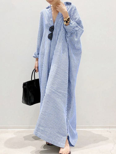 Women's cotton and linen striped shirt skirt