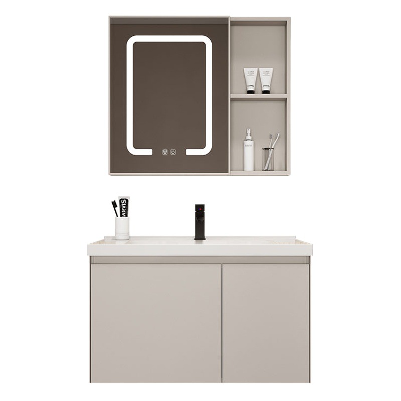 Combinación de gabinete de baño de estilo crema pequeño apartamento baño cerámica lavabo integrado tabla de lavado combinación de gabinete de lavabo