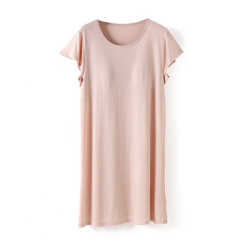 100% Silkworm Ribbon Chest Pad Anti-bump Nightgown Silk Breathable and Relaxed Base Home Long Dress