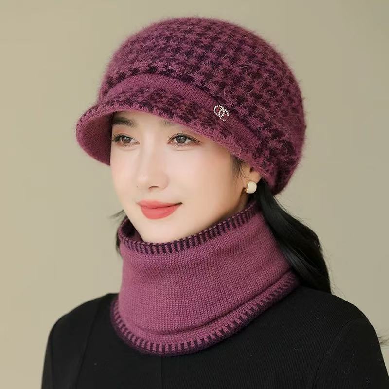 帽子冬季女妈妈中老年人老太太保暖时尚鸭舌毛线帽加绒防风针织帽|undefined